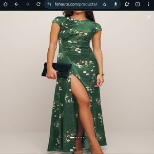 Green Satin Spring dress with split